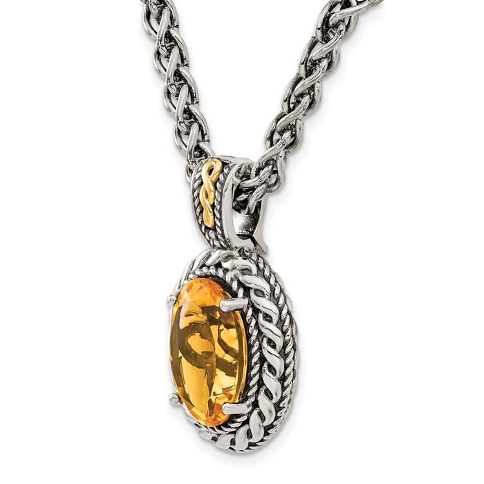 925 Sterling Silver Vintage Oval Yellow Orange Citrine Chain Necklace Gemstone Pendant Charm