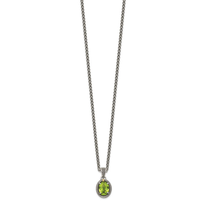 925 Sterling Silver Vintage Green Peridot Oval Necklace