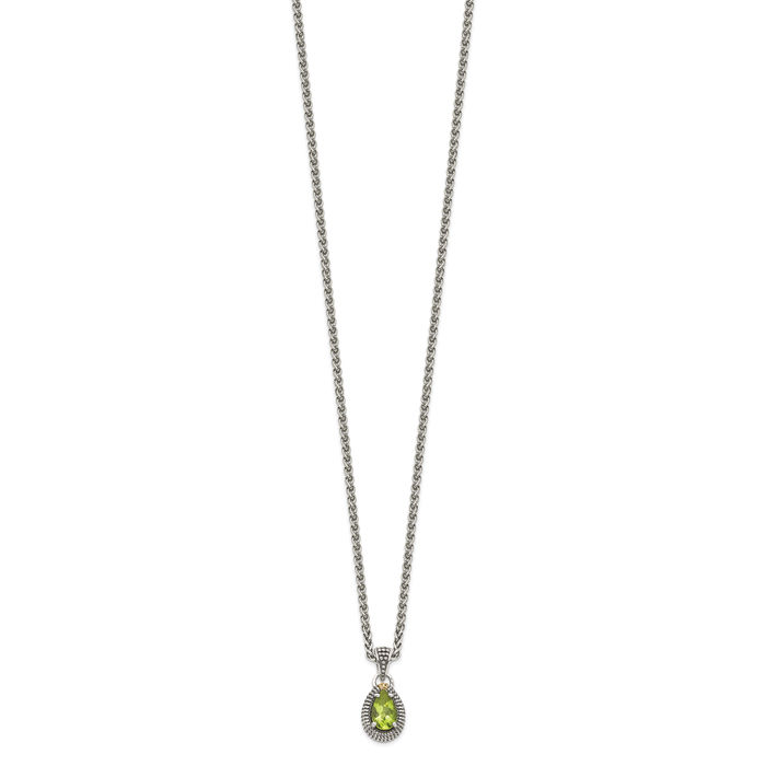 925 Sterling Silver Vintage Pear Green Peridot Necklace