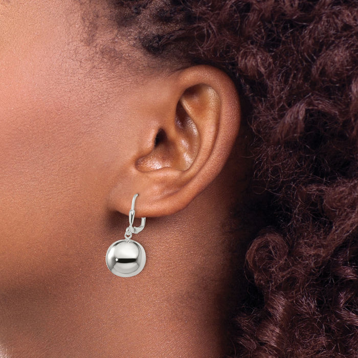 925 Sterling Silver 14mm Ball Drop Dangle Earrings