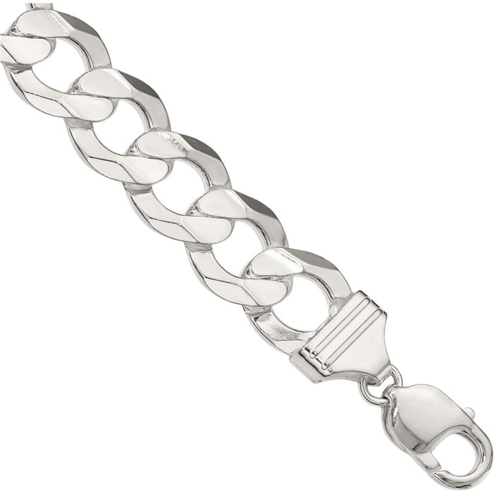 925 Sterling Silver 14mm Concave Curb Link Chain Bracelet