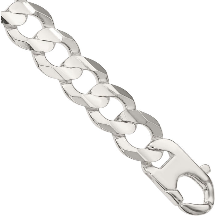 925 Sterling Silver 15.75mm Concave Curb Link Chain Bracelet