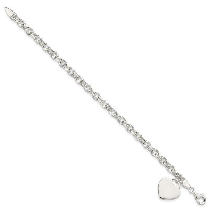 925 Sterling Silver 1.5mm Engraveable Heart Charm Bracelet