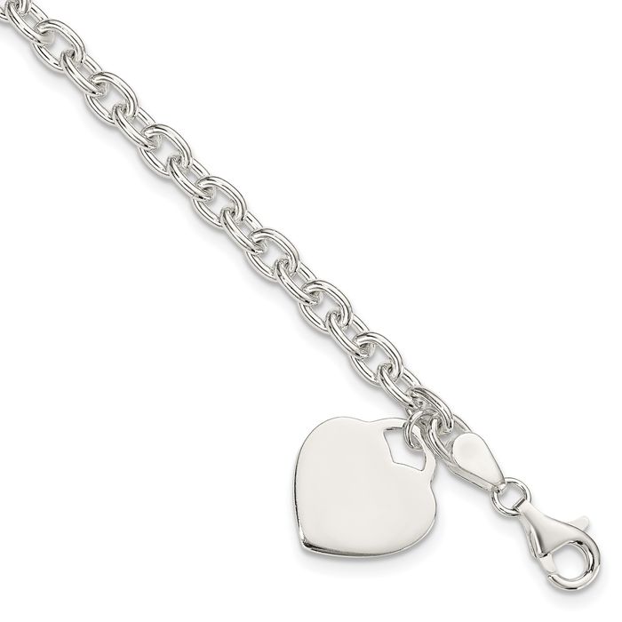 925 Sterling Silver 1.5mm Engraveable Heart Charm Bracelet