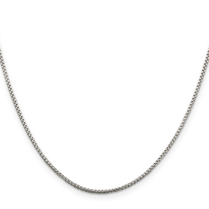 925 Sterling Silver 1.5mm Round Box Link Chain Necklace