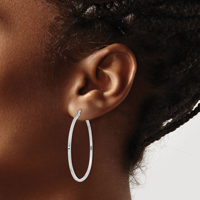 925 Sterling Silver 1.5x40mm Round Large Hoop Earrings