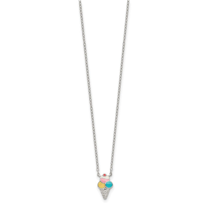 925 Sterling Silver Multi-color Ice Cream Cone Necklace Chain