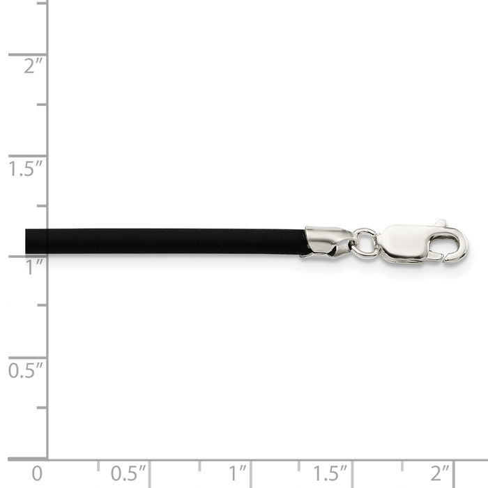 925 Sterling Silver 3mm Black Rubber Cord Chain Necklace