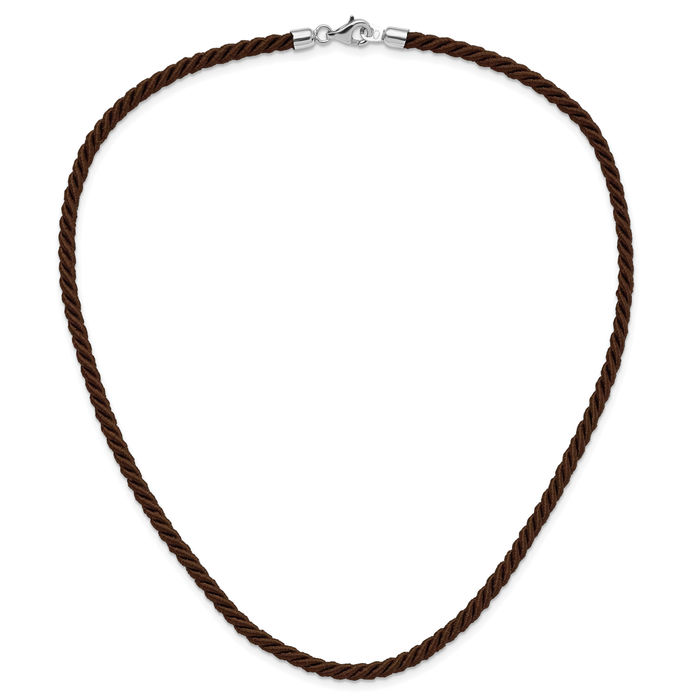 925 Sterling Silver Brown Cord Chain Necklace