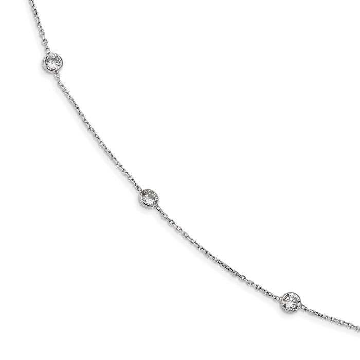 925 Sterling Silver 16 Station Cubic Zirconia CZ Chain Necklace