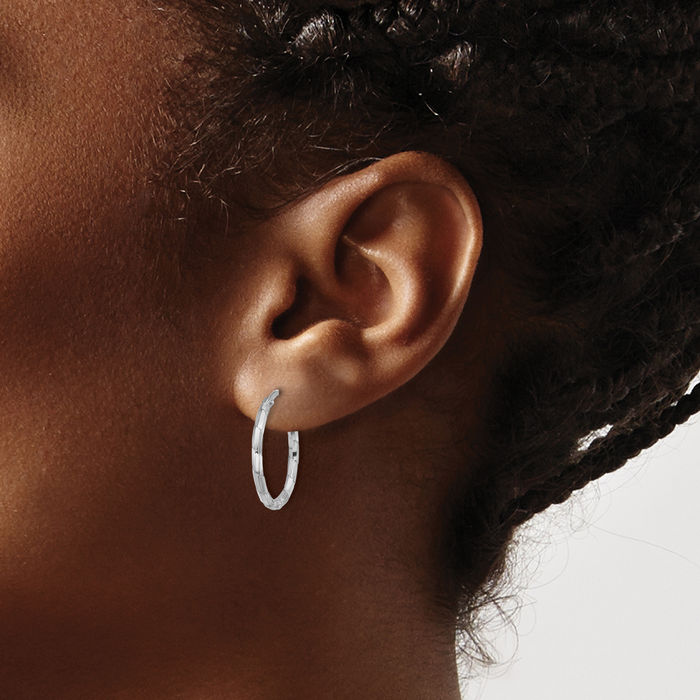925 Sterling Silver 1.60mm Round Medium Hoop Earrings