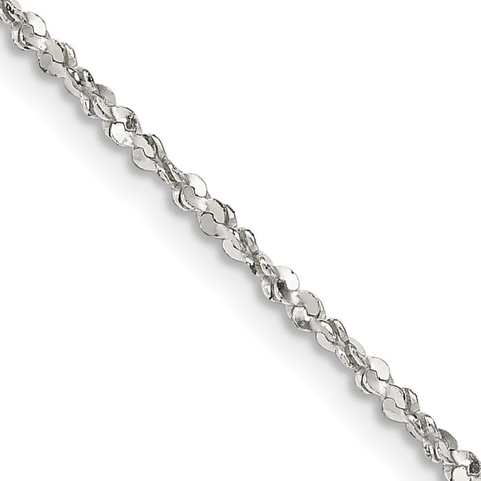 925 Sterling Silver 1.6mm Twisted Serpentine Chain Necklace