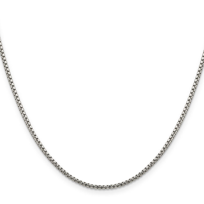 925 Sterling Silver 1.75mm Round Box Link Chain Necklace