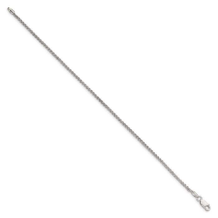 925 Sterling Silver 1.75mm Round Spiga Wheat Link Chain Bracelet