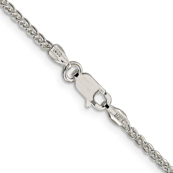 925 Sterling Silver 1.75mm Round Spiga Wheat Link Chain Necklace