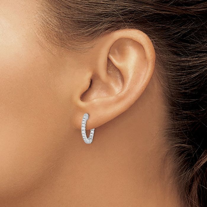 925 Sterling Silver 1.7mm Cubic Zirconia CZ Round Small Hoop Earrings