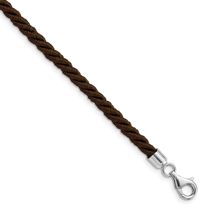 925 Sterling Silver Brown Cord Chain Necklace
