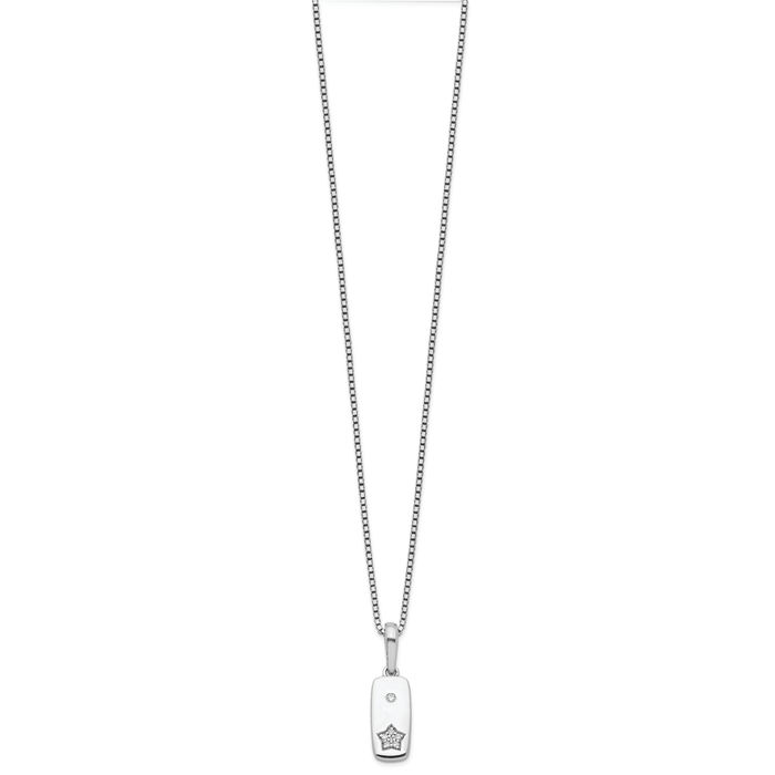 925 Sterling Silver Diamond Star Tag Chain Necklace