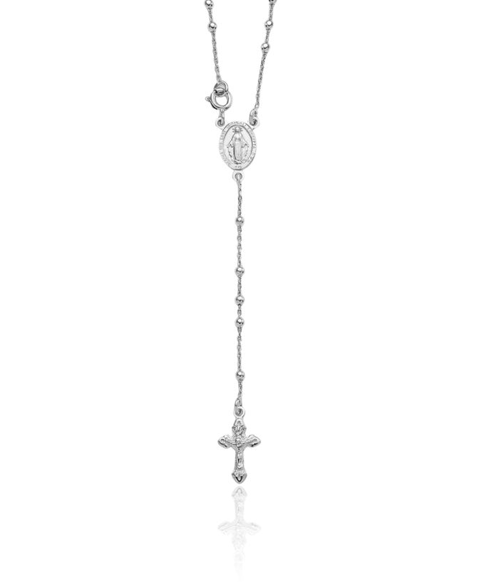 925 Sterling Silver 18 Rosary Bead Chain Necklace