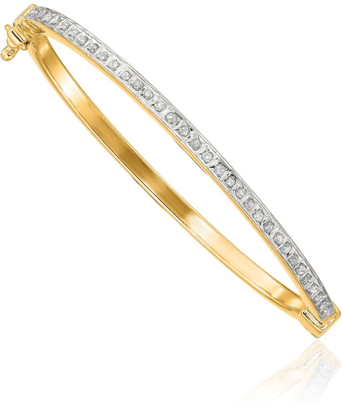 925 Sterling Silver 18K Gold Plated Diamond Bangle Bracelet