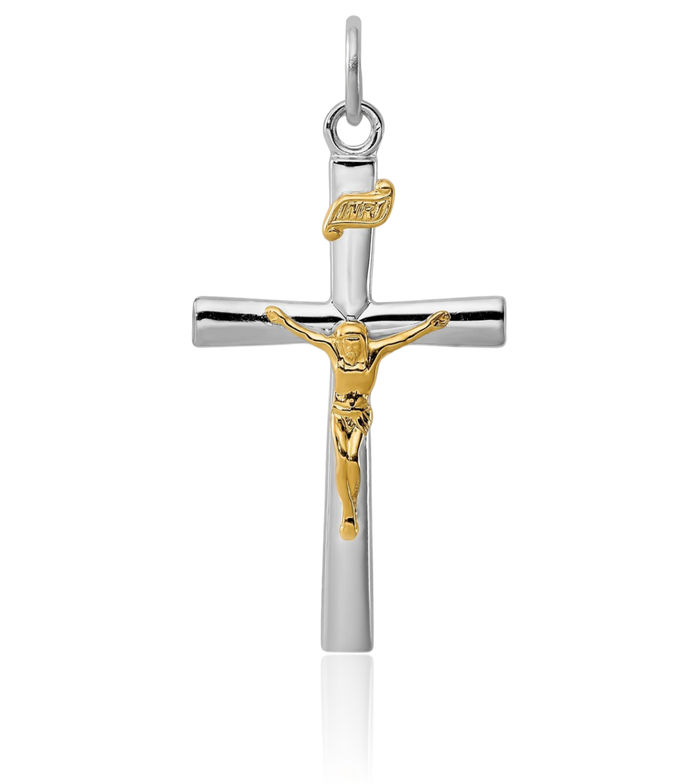 925 Sterling Silver 18K Gold Plated Inri Lord Jesus Christ Crucifix Holy Cross Necklace Religious Chain Pendant Charm