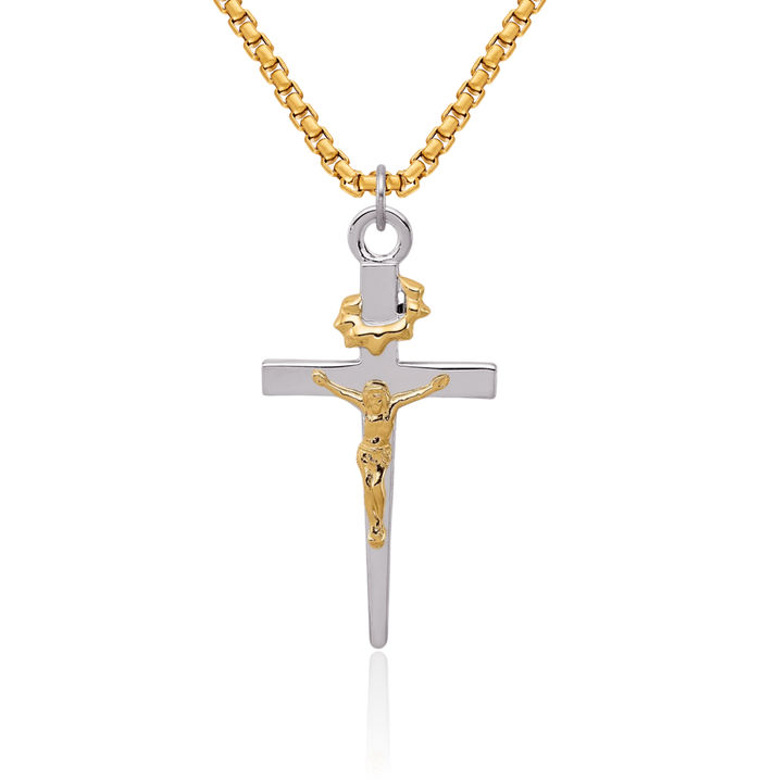 925 Sterling Silver 18K Gold Plated Lord Jesus Christ Crucifix Holy Cross Necklace Religious Chain Pendant Charm