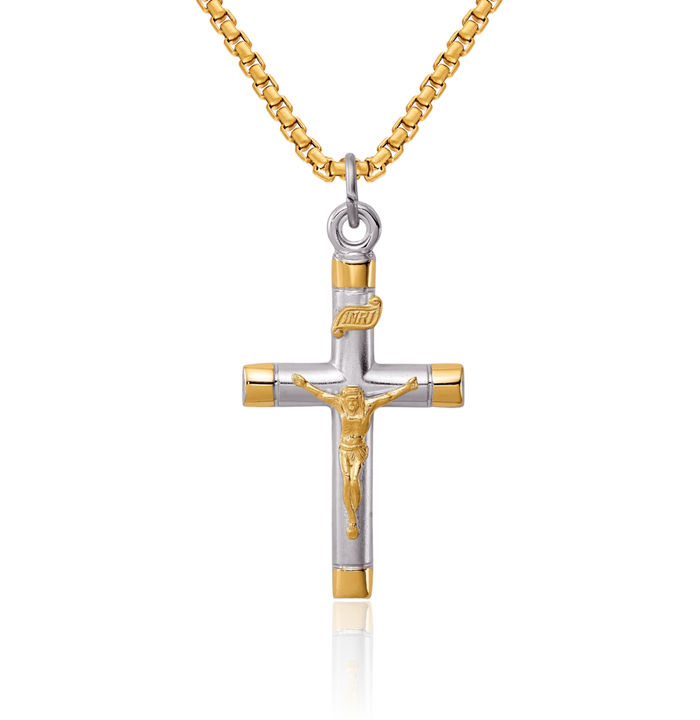 925 Sterling Silver 18K Gold Plated Lord Jesus Christ Crucifix Holy Cross Necklace Religious Chain Pendant Charm