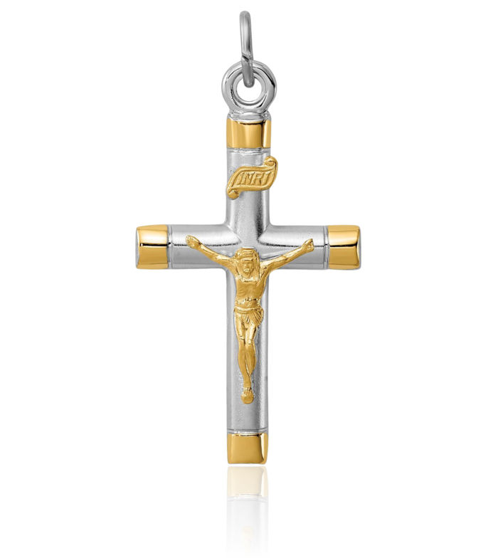 925 Sterling Silver 18K Gold Plated Lord Jesus Christ Crucifix Holy Cross Necklace Religious Chain Pendant Charm