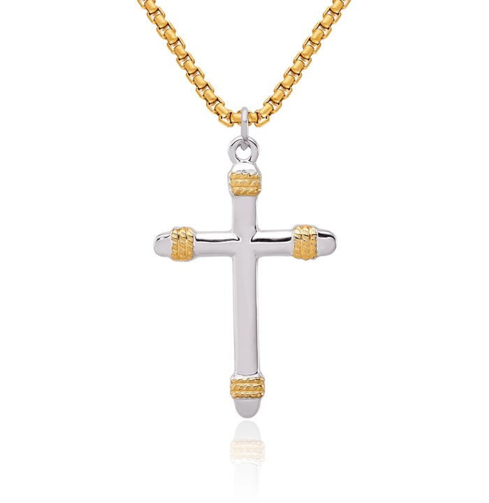 925 Sterling Silver 18K Gold Plated Rope Latin Mexican Holy Cross Necklace Religious Chain Pendant Jesus Christ Charm