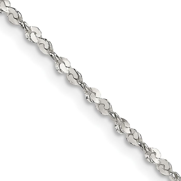 925 Sterling Silver 1.8mm Twisted Serpentine Chain Necklace