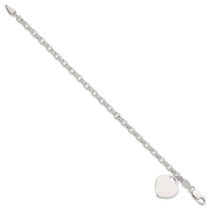 925 Sterling Silver 1.9mm Engraveable Heart Charm Bracelet