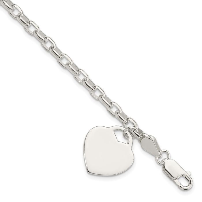 925 Sterling Silver 1.9mm Engraveable Heart Charm Bracelet