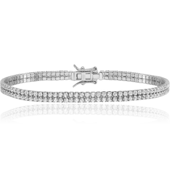 925 Sterling Silver 2 Row Cubic Zirconia CZ Tennis Bracelet