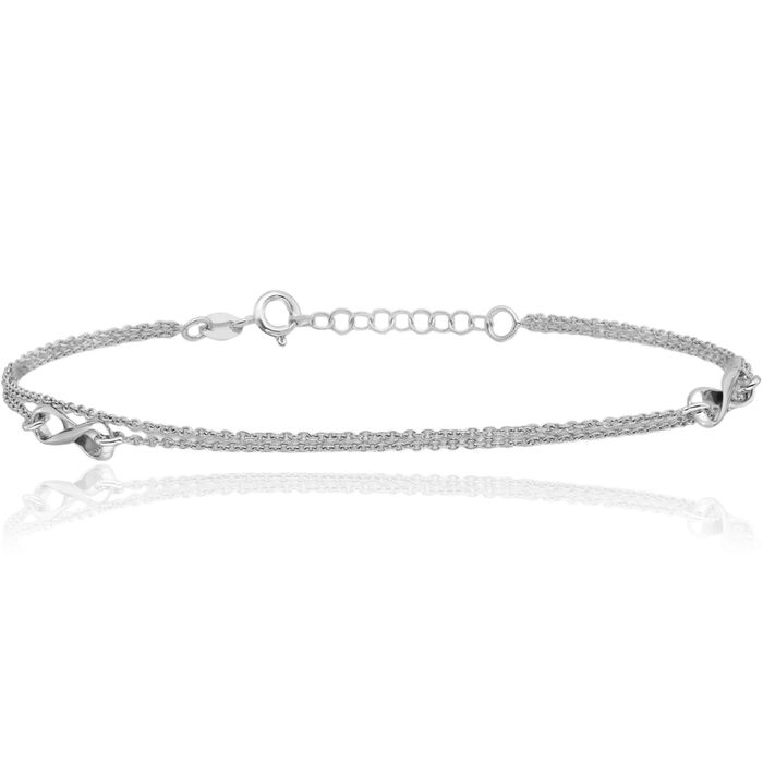 925 Sterling Silver 2 Strand Infinity Twisted Love Knot Symbol Anklet Summer Beach Foot Ankle Bracelet