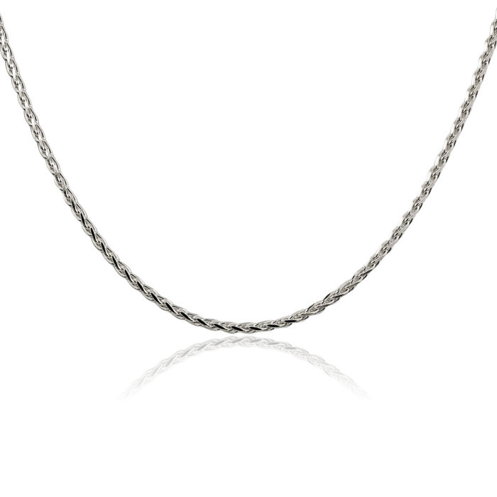 925 Sterling Silver 2.15mm Round Spiga Wheat Link Chain Necklace