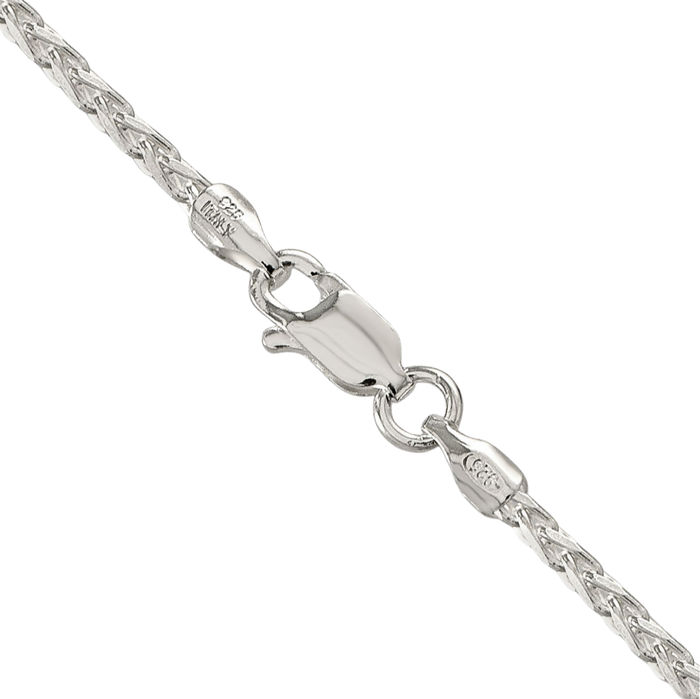 925 Sterling Silver 2.15mm Round Spiga Wheat Link Chain Necklace