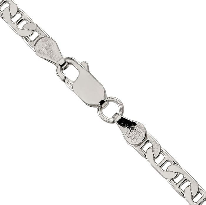 925 Sterling Silver 2.1mm Anchor Mariner Link Chain Necklace