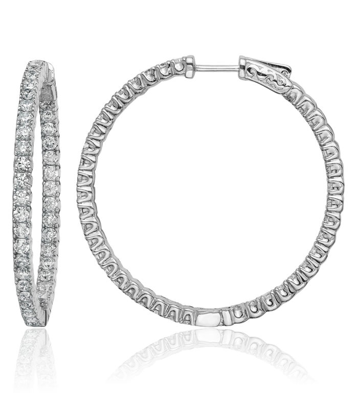 925 Sterling Silver 2.25mm Cubic Zirconia CZ Round Large Hoop Earrings