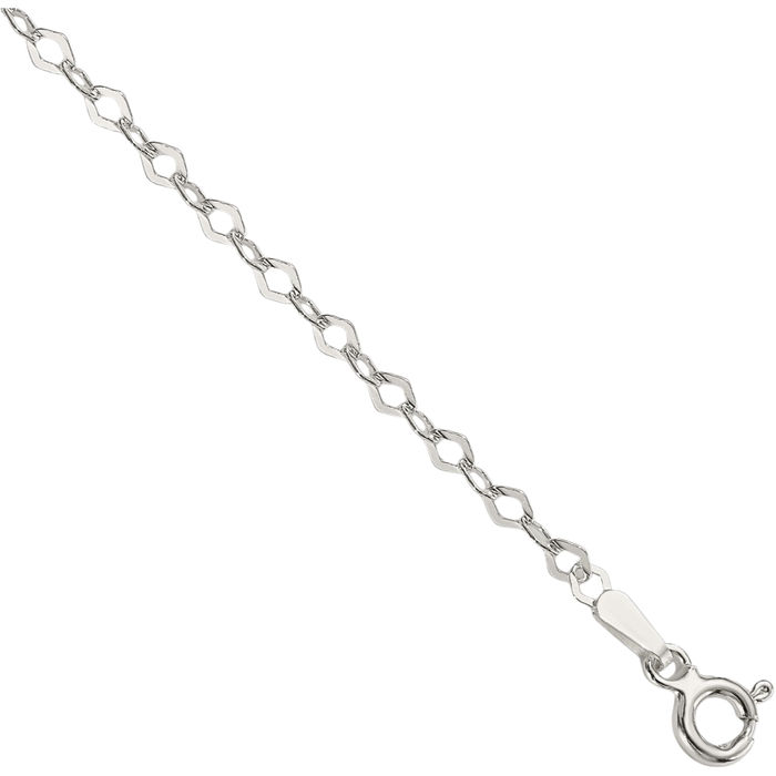 925 Sterling Silver 2.25mm Navette Link Chain Bracelet