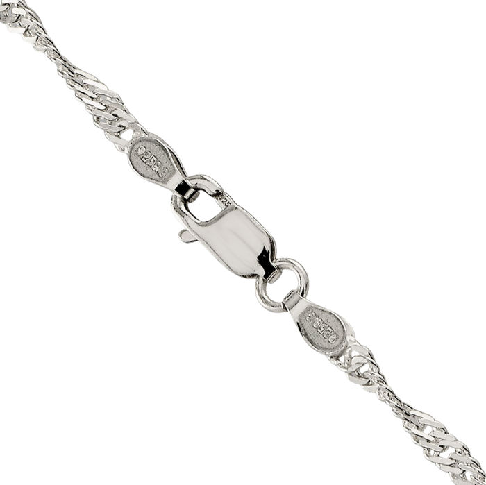 925 Sterling Silver 2.25mm Singapore Chain Necklace