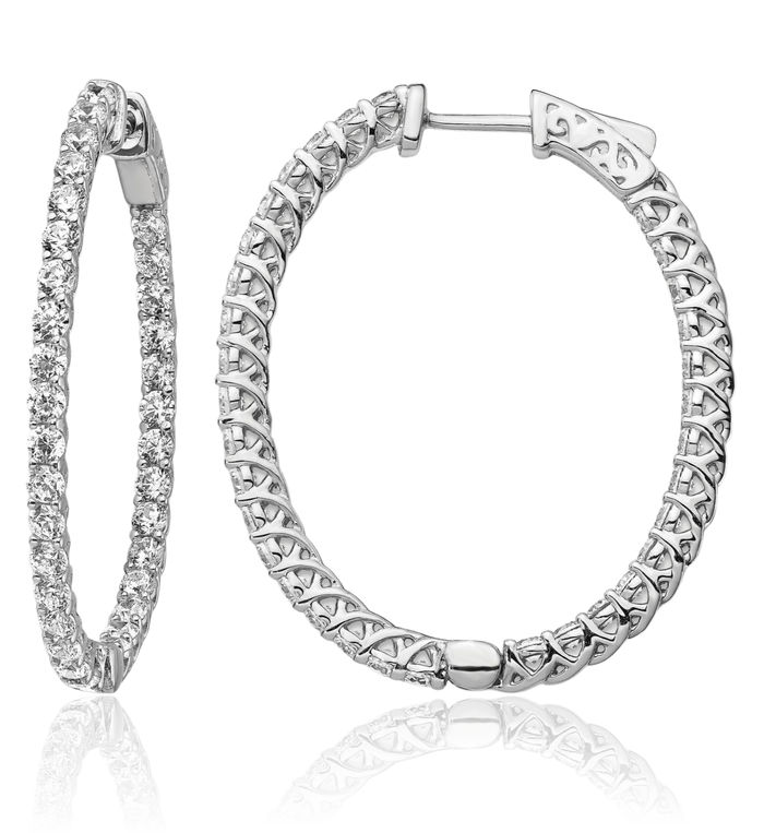 925 Sterling Silver 2.3mm Cubic Zirconia CZ Oval Medium Hoop Earrings