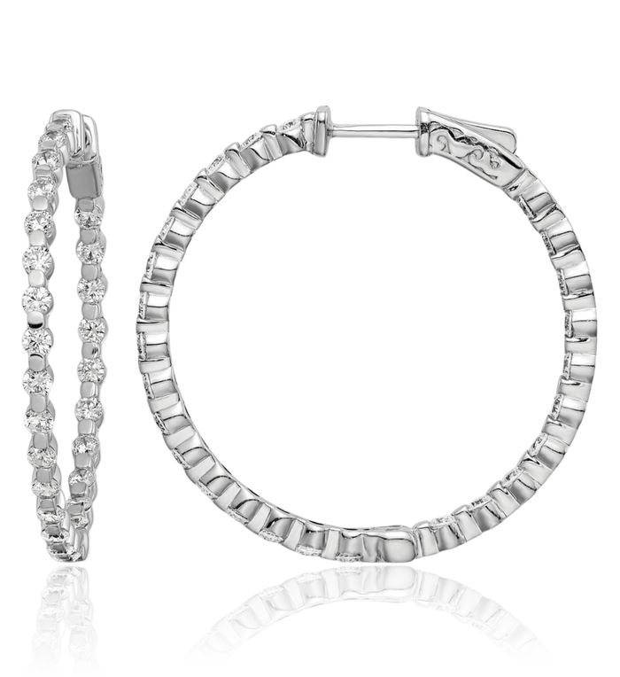 925 Sterling Silver 2.3mm Cubic Zirconia CZ Round Large Hoop Earrings