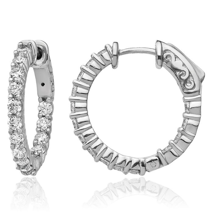 925 Sterling Silver 2.3mm Cubic Zirconia CZ Round Small Hoop Earrings