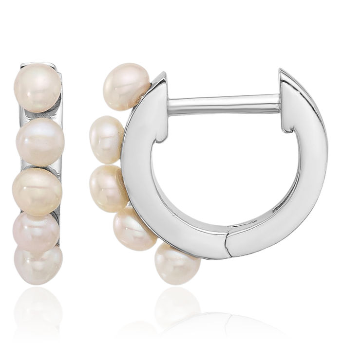 925 Sterling Silver 2.5 3mm White Button Freshwater Cultured Pearl Huggie Small Hoop Earrings