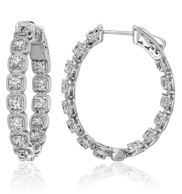 925 Sterling Silver 2.5mm Cubic Zirconia CZ Oval Medium Hoop Earrings
