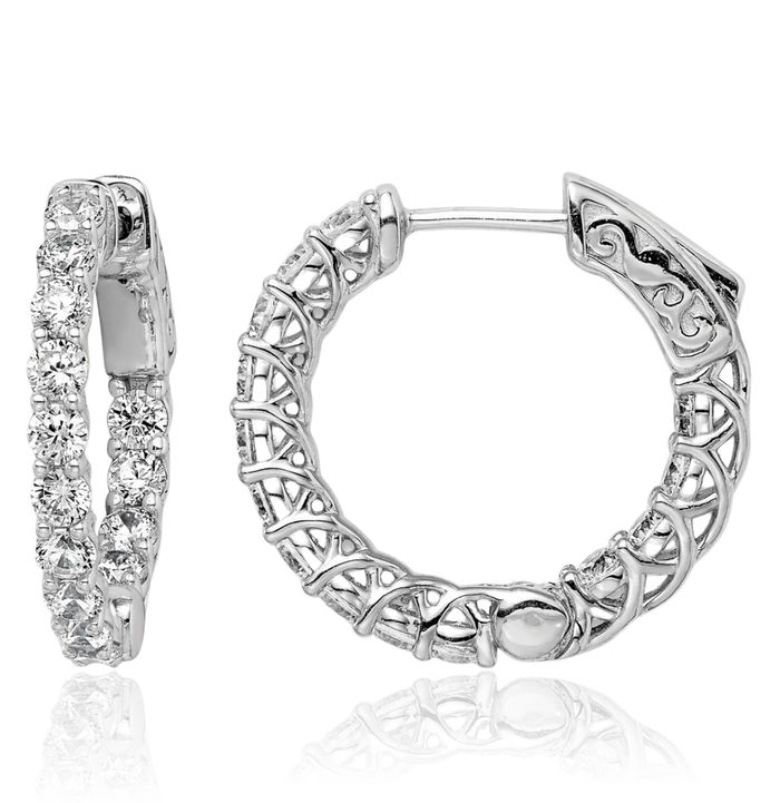 925 Sterling Silver 2.5mm Cubic Zirconia CZ Round Hoop Earrings