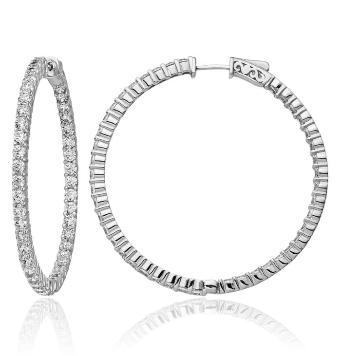 925 Sterling Silver 2.5mm Cubic Zirconia CZ Round Large Hoop Earrings