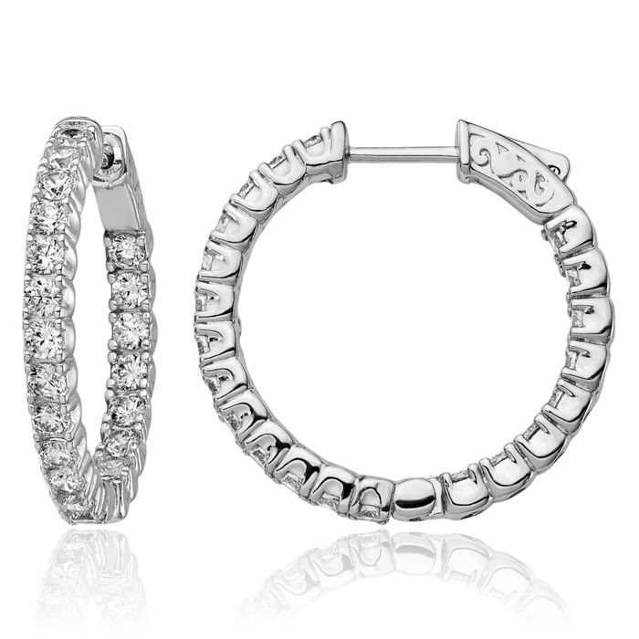 925 Sterling Silver 2.5mm Cubic Zirconia CZ Round Medium Hoop Earrings