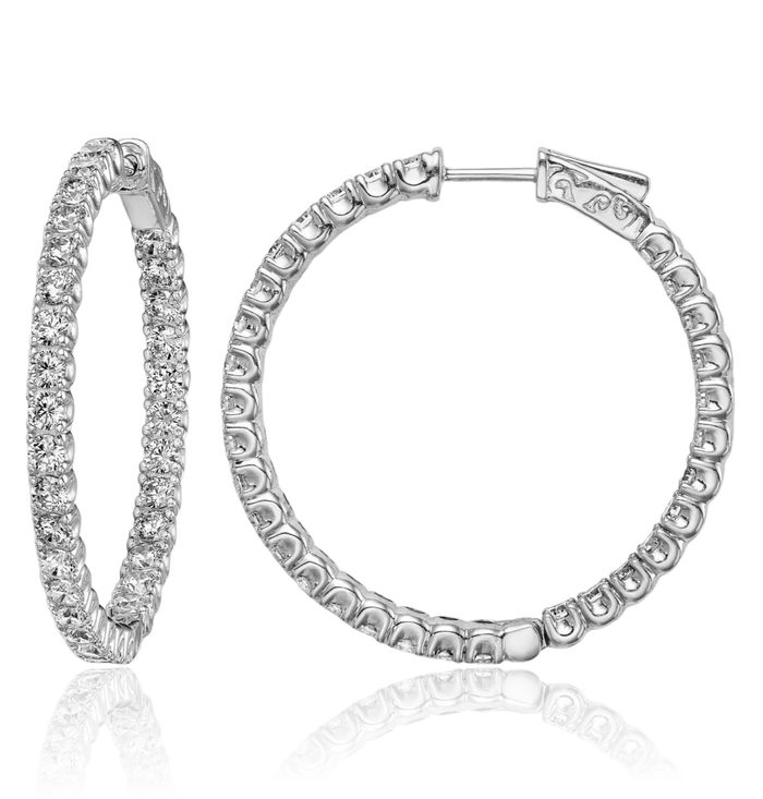 925 Sterling Silver 2.5mm Cubic Zirconia CZ Round Medium Hoop Earrings