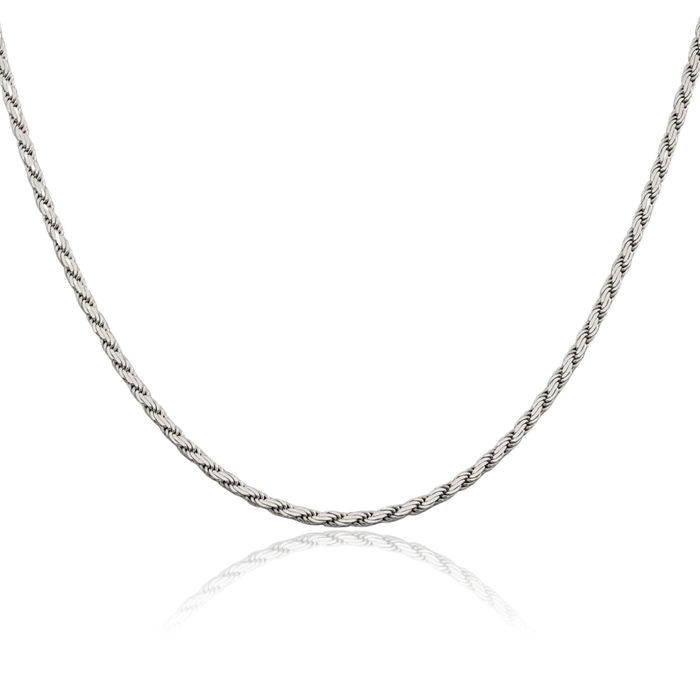 925 Sterling Silver 2.5mm Rope Chain Twisted Link Necklace